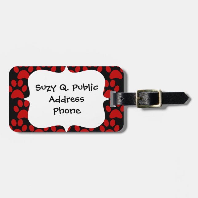 Röd svart för gullig valphundtass avtryck bagagebricka (Horisontell Framsida)