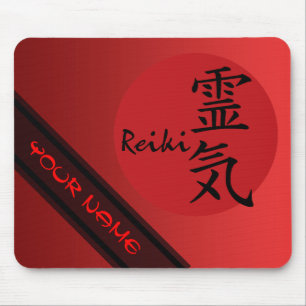 Röd svart för REIKI-symbol + ditt namn & avbilda Musmatta