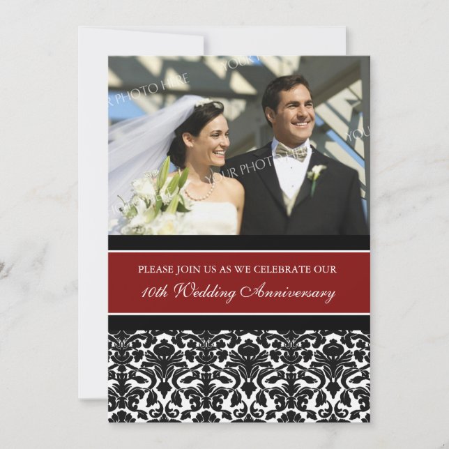 Röd Svart Foto 10-årsjubileumspartaj Invitation Inbjudningar (Framsida)