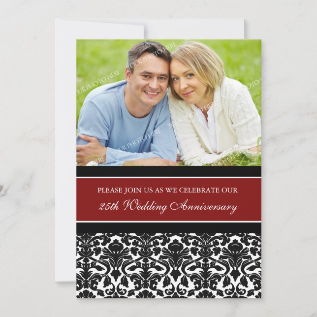 Röd svart foto 25-årsjubileumspartys-inbjudan inbjudningar (Framsida)