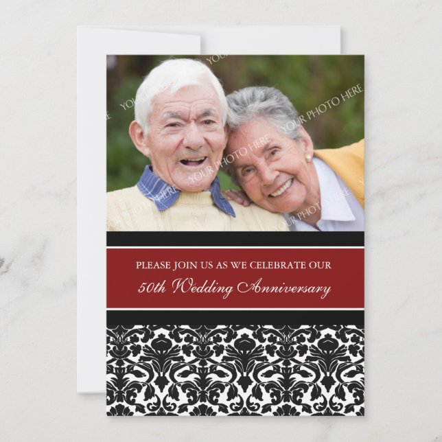 Röd svart foto 50-årsjubileumspartaj Invitation Inbjudningar (Framsida)
