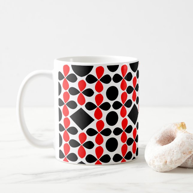 Röd Svart Geometrisk Mönster Kaffemugg (Med munk)