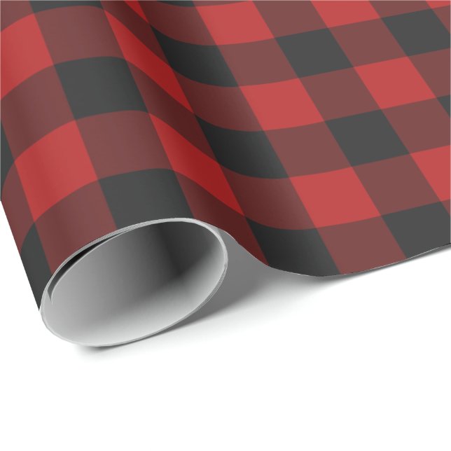 Röd & svart Gingham kontrollerat mönster som slår Presentpapper (Rullad Hörn)