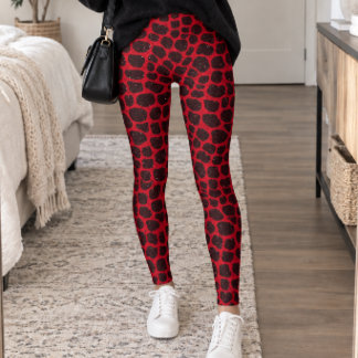 Röd Svart Girafftryck Leggings