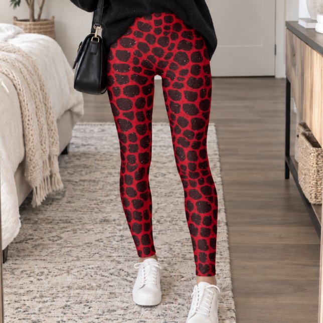 Röd Svart Girafftryck Leggings (Skapare uppladdad)