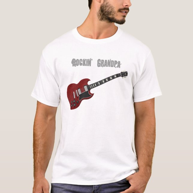 Röd & svart gitarr för Rockin morfar, T Shirt (Framsida)