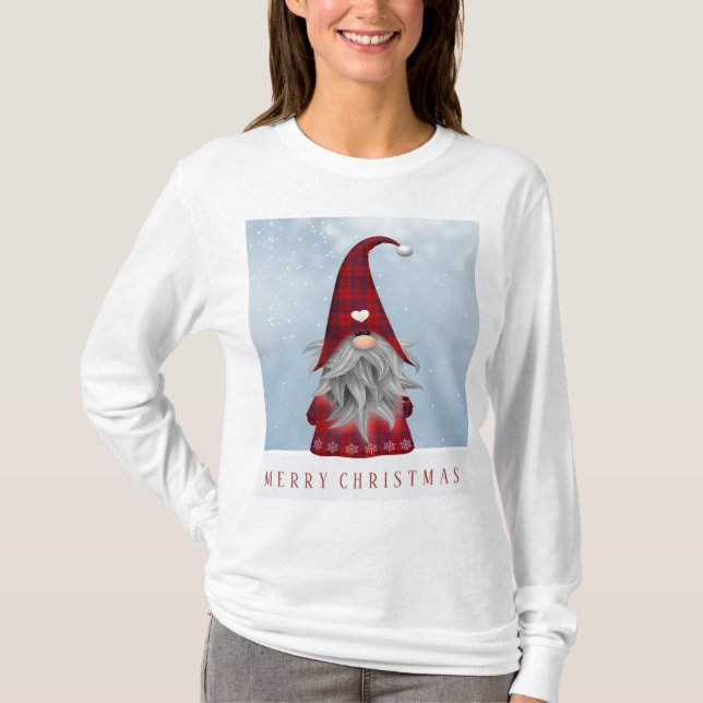 Röd & svart Gnome för buffelplädjul T Shirt (Framsida)
