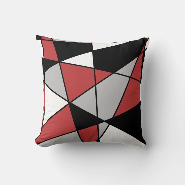 Röd Svart Grå och Vit Modern Geometrisk Mönster Kudde (Framsida)
