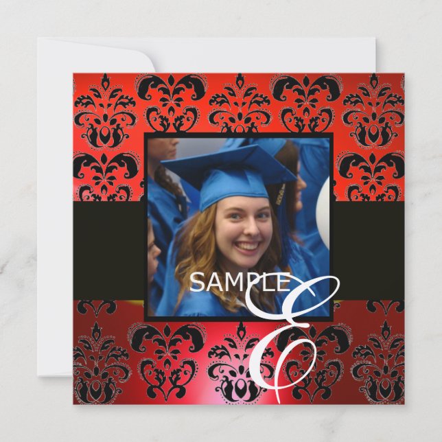RÖD SVART GRADUATION DAMASK  MONOGRAM champagne Inbjudningar (Framsida)
