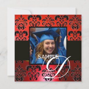 RÖD SVART GRADUATION DAMASK MONOGRAM vit Inbjudningar