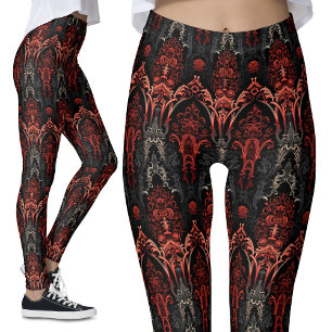 Röd, svart, Grått gotiic Filigree Snöre Leggings
