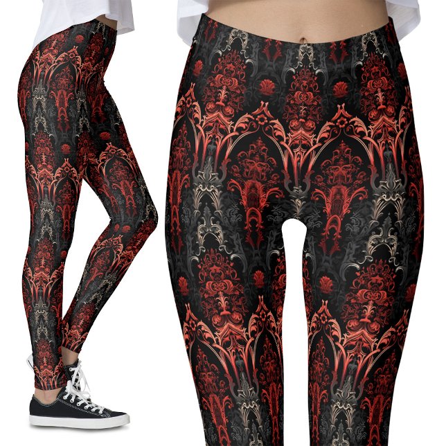 Röd, svart, Grått gotiic Filigree Snöre Leggings (Skapare uppladdad)