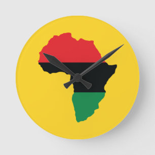 Röd, svart & grön afrikaflagga rund klocka