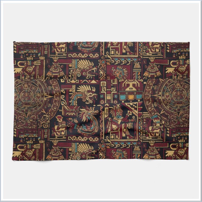 Röd Svart & Guld Aztec Inspirerad Design Kökshandduk (Skapare uppladdad)