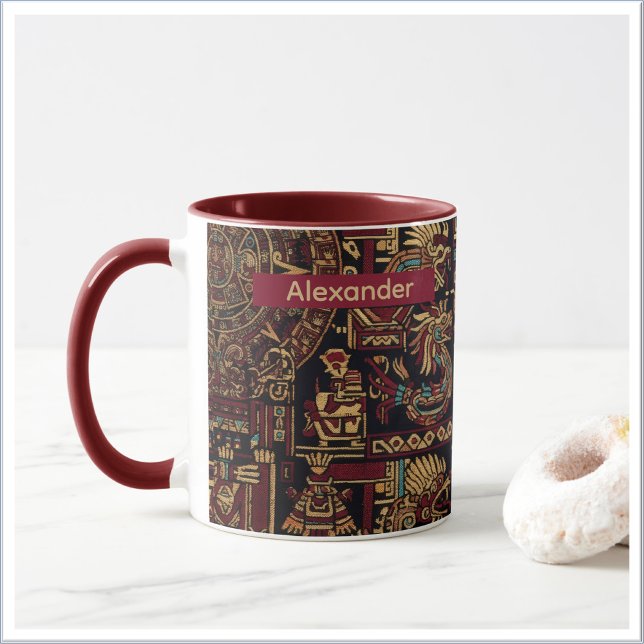 Röd Svart & Guld Aztec Inspirerad Design Mugg (Skapare uppladdad)