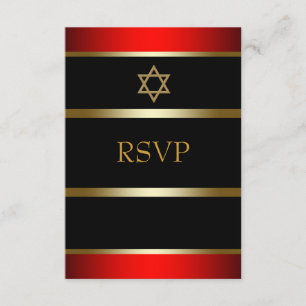 Röd svart guld Bar Mitzvah RSVP OSA Kort