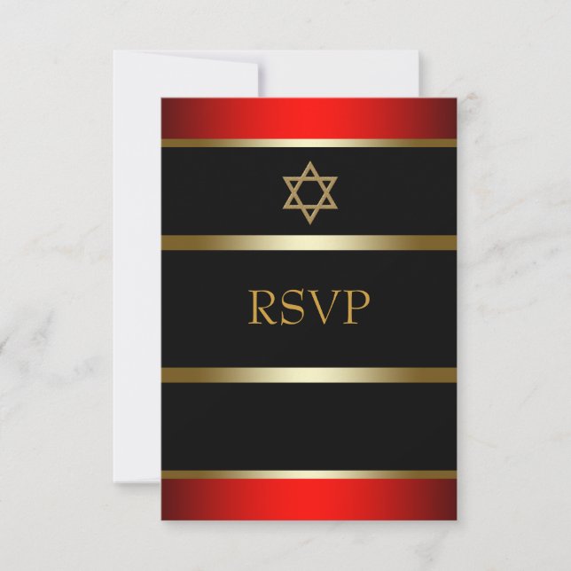 Röd svart guld Bar Mitzvah RSVP OSA Kort (Framsida)