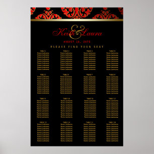 Röd Svart Guld Bröllops Sittplatskarta Poster