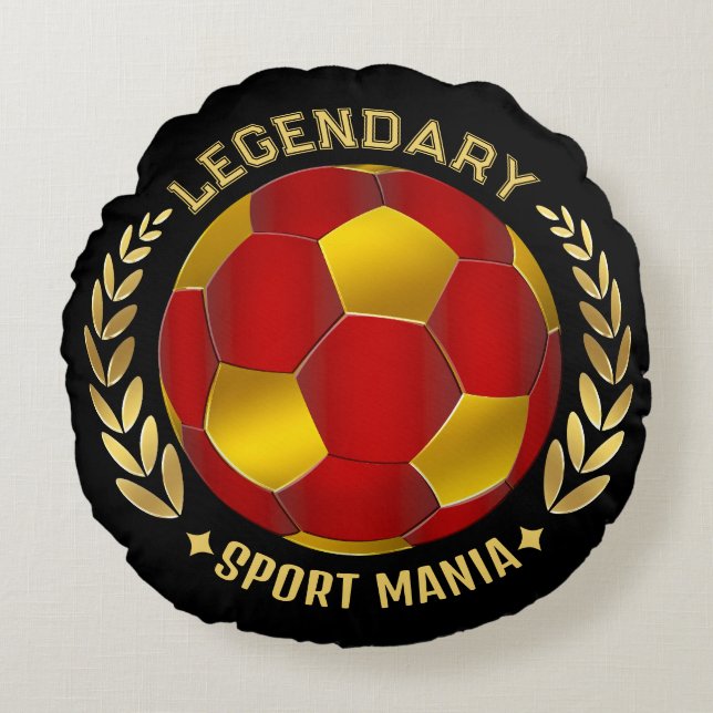 Röd Svart Guld Fotboll Logo Rund Kudde (Framsidan)
