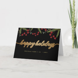 Röd Svart & Guld Glad Jul Skrift bladverk Helgkort