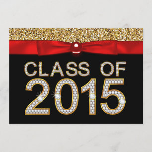 Röd Svart Guld Glitter Klass 2015 Examen Inbjudningar