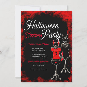 Röd & Svart Halloween Kostymfest Inbjudningar