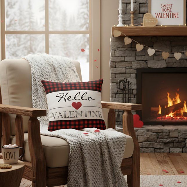 Röd & Svart Hello Valentine-rutig Gingham Kudde (Skapare uppladdad)