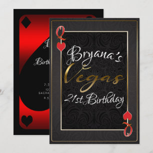 Röd Svart Hjärtats Drottning Vegas 21-årsdag Inbjudningar
