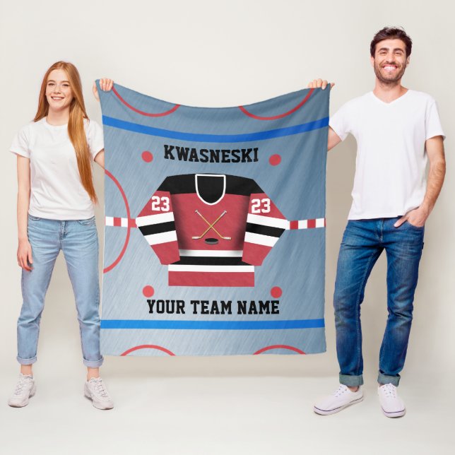 Röd| Svart is Hockey Rink| Spelare Jersey Fleecefilt (På plats)