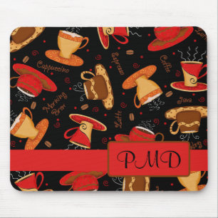 Röd & svart kaffe kopparMonogrampersonlig Musmatta