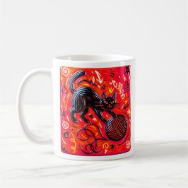 Röd svart katt kaffemugg