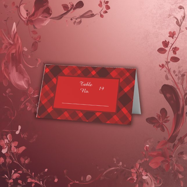 röd svart, keltisk tartan bröllop mönster placeringskort (Skapare uppladdad)