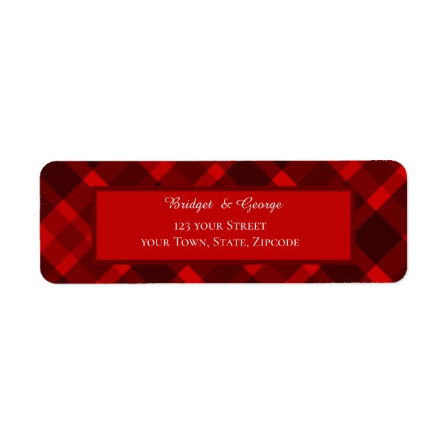 röd svart, keltisk tartan bröllop mönster returadress etikett (Framsidan)