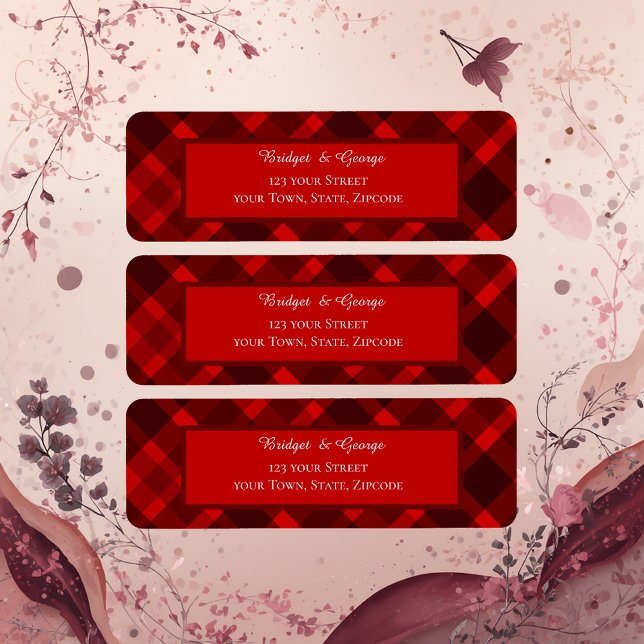 röd svart, keltisk tartan bröllop mönster returadress etikett (Skapare uppladdad)
