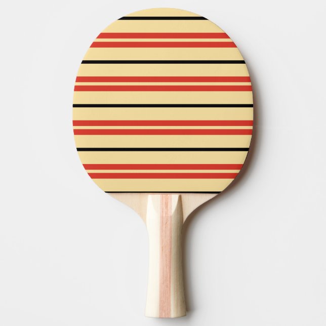 Röd Svart Kräm Variabel Bredd Ränder Design Pingisracket (Framsidan)