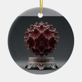 Röd & Svart Mandelbrot Sfär På Silver Piedestal Julgransprydnad Keramik