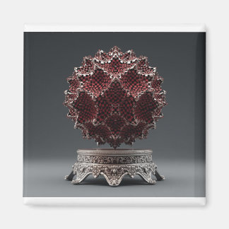 Röd & Svart Mandelbrot sfär på silver piedestal Magnet