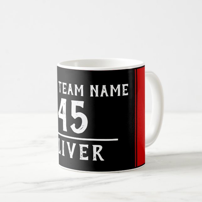 Röd Svart med Lag Namn Nummer Kaffemugg (Framsida höger)