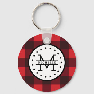 Röd svart Monogram för namn för Nyckelring