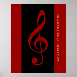 röd svart musikalisk not (treble clef) poster