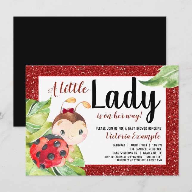 Röd Svart Nyckelpiga Baby Shower Inbjudningar (Fram/baksida)