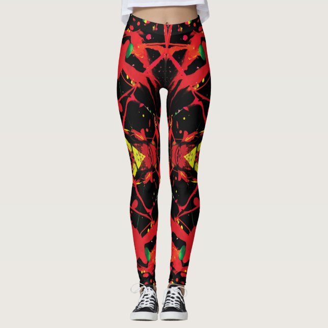 Röd, Svart och Fantastisk-platterfärg Leggings (Framsida)