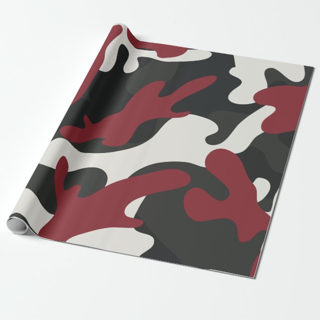 Röd, svart och Grått Camouflage Stil Presentpapper (Utrullad)
