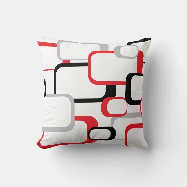 Röd, svart och Grått Retro Square Kudde (Framsida)