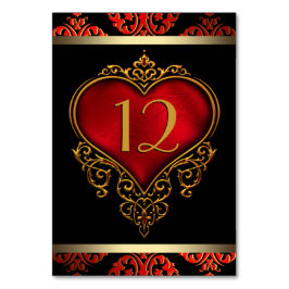 Röd svart och guld bröllops bordskort