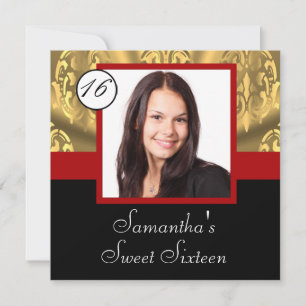 Röd, svart och guld-foto-sweet sixteen inbjudningar