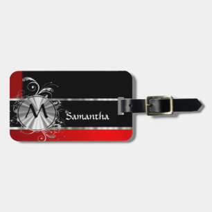 Röd svart- och silvermonogram bagagebricka
