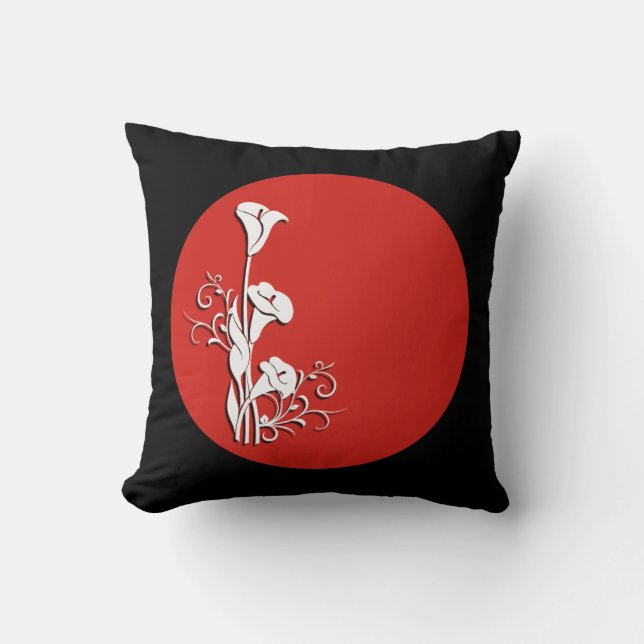 Röd, svart och vit calla lily kudde (Framsida)