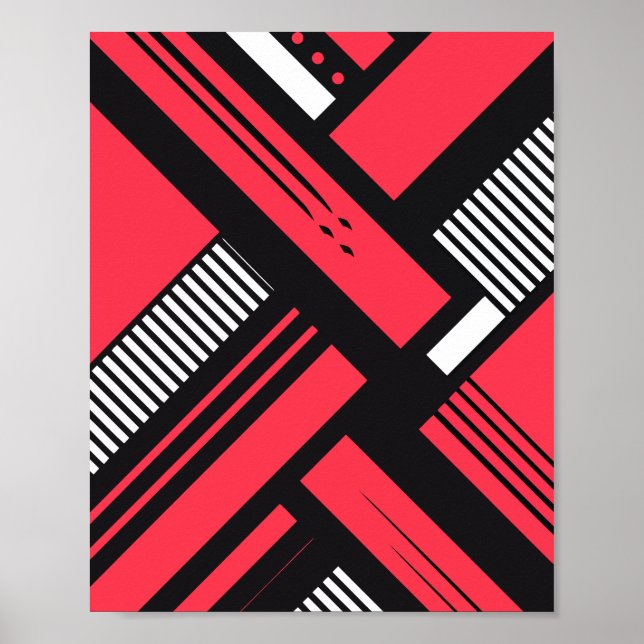 Röd, svart och vit geometrisk Mönster Poster (Framsidan)