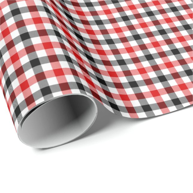 Röd svart och vit Gingham-ruta Presentpapper (Rullad Hörn)